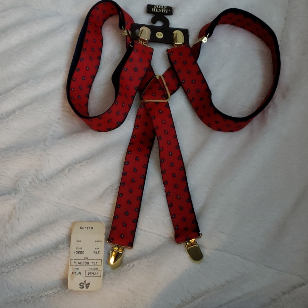 Vintage Mens Red and Blue Paisley Suspenders